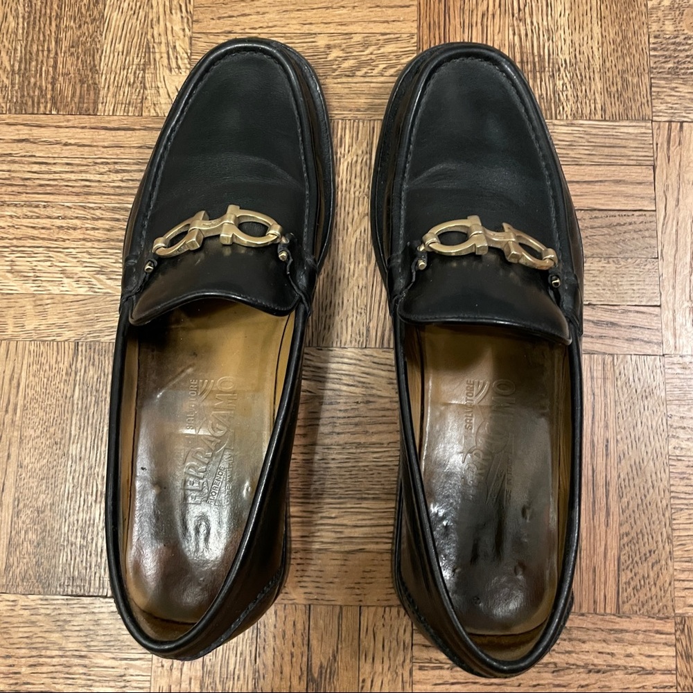 Salvatore Ferragamo Black Men’s Loafers with Gold Hardware